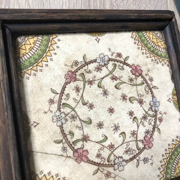 vintage framed tile mosaic boho decor retro floral - Picture 6 of 6